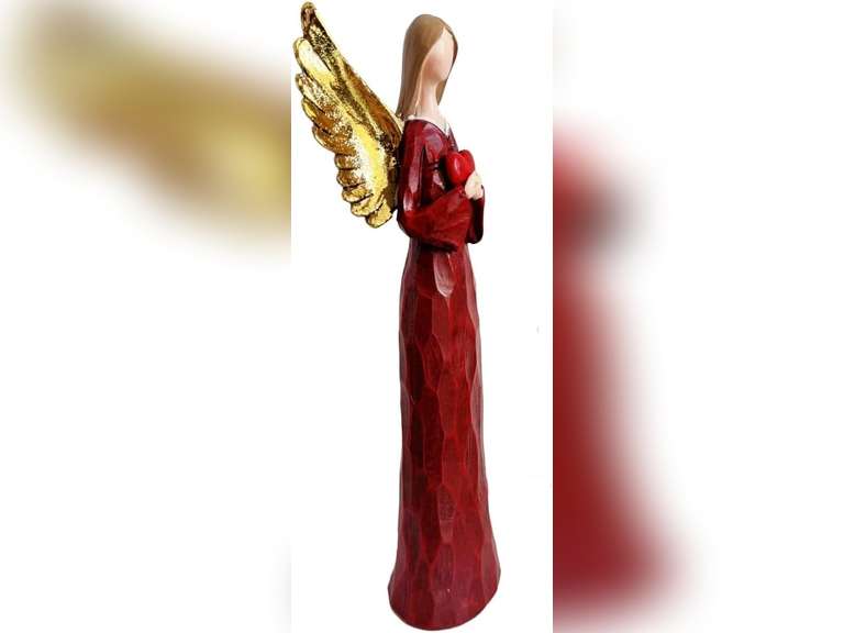 Angel Figurine Angel Statues Holding Love Heart Hand-Painted Angel Sculpture for Home Decoration Resin Guardian Angel Figurine Gifts, Red Gold 20