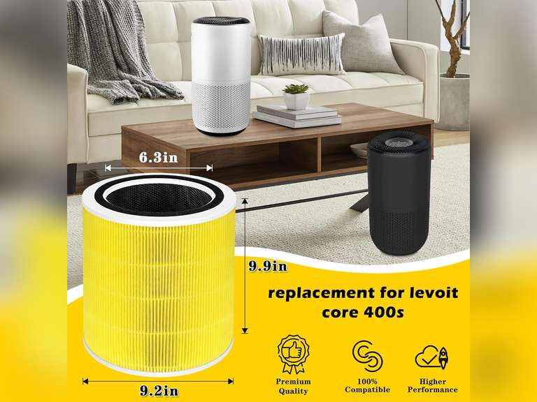 Core 400S H13 HEPA Pet Care Filter Replacement for LEVOIT Core 400S Core 400S-RF-PA LRF-C401-YUS Replacement Filter (Yellow), 3-in-1 True HEPA and Activated Carbon Filter, 2 Pack 51