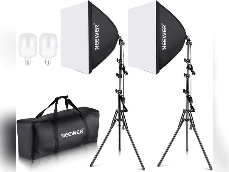 Neewer 700W Equivalent Softbox Lighting Kit, 2Pack UL Certified 5700K LED Lighting Bulbs, 24x24 inches Softboxes with E26 Socket, Photography Continuous Lighting Kit Photo Studio Equipment 90