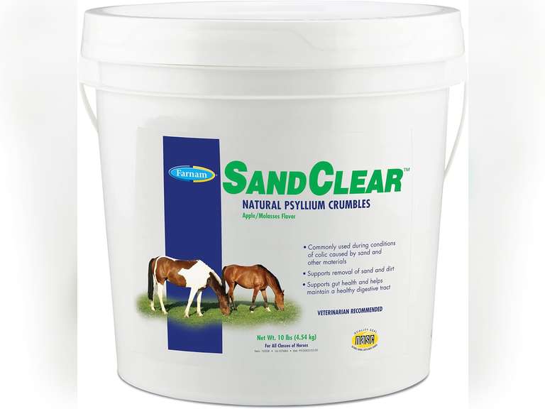Farnam Sand Clear for Horses Natural Psyllium Crumbles, Veterinarian recommended to support the removal of sand & dirt from the ventral colon, 10 lbs., 32 scoops 80