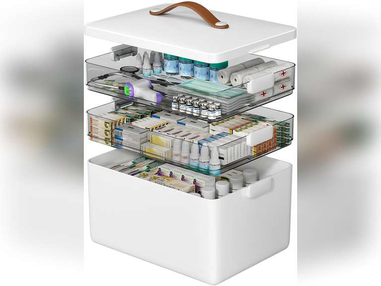 CTIME 3-Tier Medicine Storage Box - First Aid Kit Storage with Moisture-Proof Shading Design Portable Medicine Storage Box with a Leather Handle Ideal for Use in Homes Dorms 37