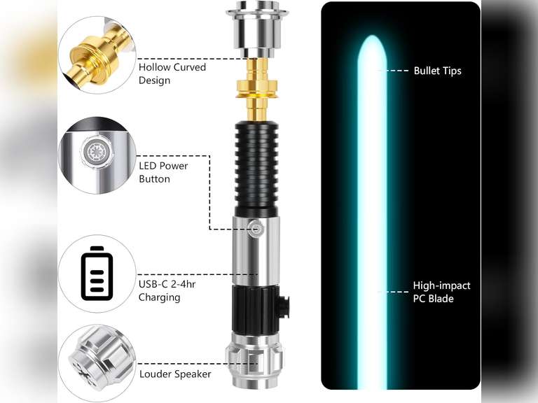 ELESKOCO Smooth Swing Lightsaber with APP, RGB 16 Colors Dueling Light Saber with 16 Sound Fonts - Motion Control Blue Lightsabers OBI-WANS Metal Hilt for Adults Teens Valentine's Day Gift 130