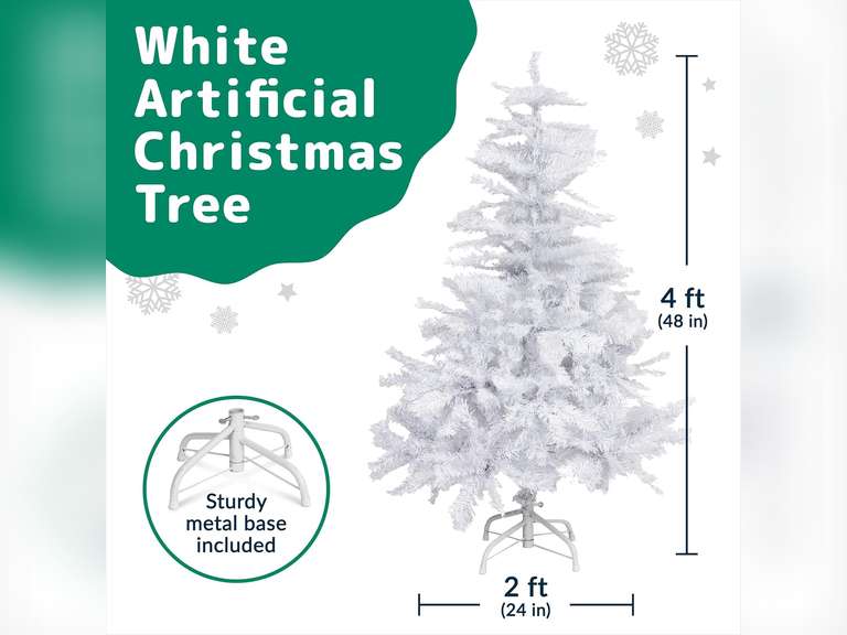 PREXTEX White Christmas Tree - Full-Bodied 4 ft Christmas Tree - Artificial 320 Tip Hinged Canadian Fir - Small Christmas Tree with Sturdy Metal Stand for Small Spaces, Easy to Assemble and Store 38