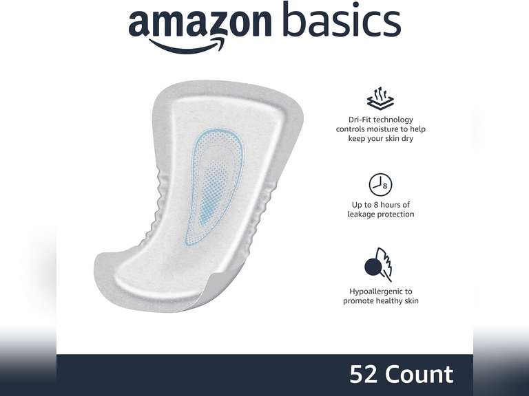Amazon Basics Men's Incontinence Guards, Maximum Absorbency, 52 Count, (1 Pack of 52) 14
