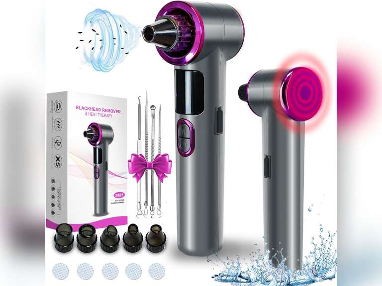 Blackhead Remover Vacuum, Facial Pore Cleaner Electric with Heating Mode, 2in1 Vacuum Pore Cleansing Tool, Electric Whitehead Remover with 9 Suction Level & 5 Heads 40