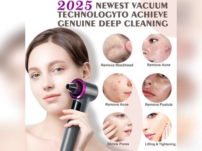 Blackhead Remover Vacuum, Facial Pore Cleaner Electric with Heating Mode, 2in1 Vacuum Pore Cleansing Tool, Electric Whitehead Remover with 9 Suction Level & 5 Heads 40
