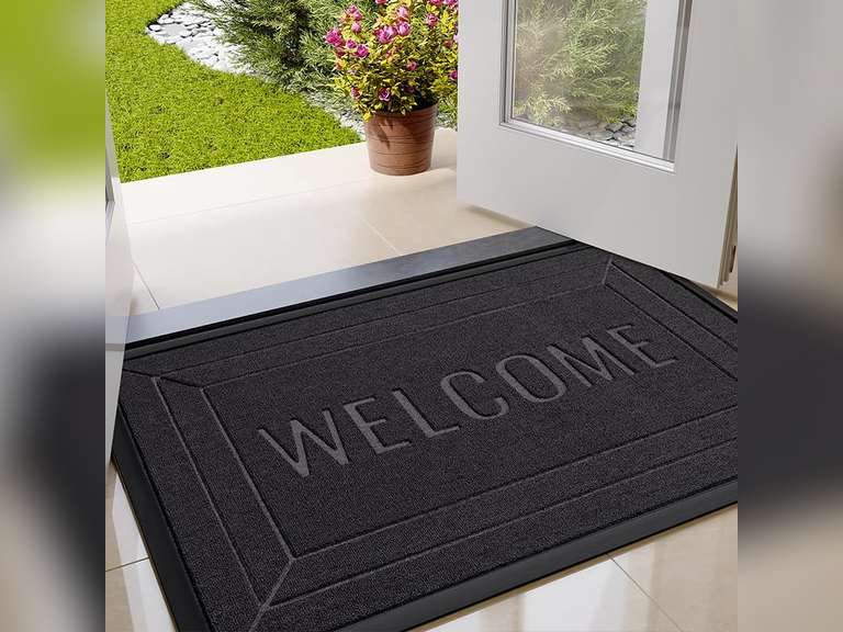 Front Door Mat Outside/Indoor Entrance - 17x29.5 inch Welcome Mats for Front Door - Fade Resistant Rubber Doormat Weather Durable, Dark Grey 14