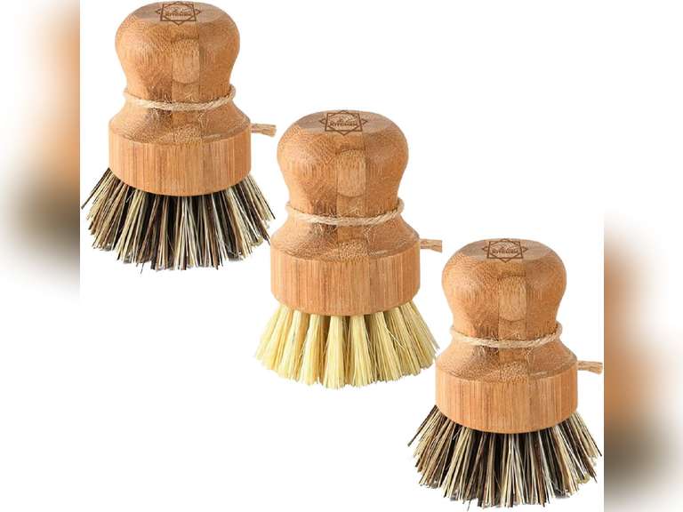 Bamboo Scrub Brush - S&C Kitchen, Cleans Pan/Vegetable/Dishes/Wok, Scrub Brush Dishes for Kitchen/Bathroom, Made Out of Palm & Sisal Bristles with a Handle, Vegetable Brush for Cleaning, Set of 3 14