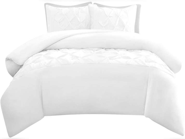 3 Piece Half Pinch Pleated Duvet Cover with Zipper Closure, 100% Egyptian Cotton, 800 Thread Cotton, Pintuck Duvet Cover, Oversized Super King White Solid 99
