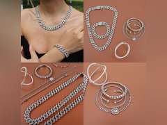 Hip Hop Cuban chain full Diamond necklace Rhinestone bracelet bracelet Gold and Silver women's Jewelry Women's earrings bracelet sets 15