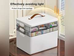 CTIME 3-Tier Medicine Storage Box - First Aid Kit Storage with Moisture-Proof Shading Design Portable Medicine Storage Box with a Leather Handle Ideal for Use in Homes Dorms 37