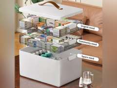 CTIME 3-Tier Medicine Storage Box - First Aid Kit Storage with Moisture-Proof Shading Design Portable Medicine Storage Box with a Leather Handle Ideal for Use in Homes Dorms 37