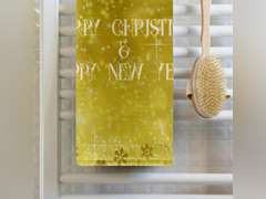 3dRose 22x30 Bath Hand Pool Towel - Yellow, White Stars, Snowflakes. Merry Christmas and Happy New Year Alexis Design - Holidays Christmas 22