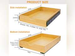 MinBoo Bamboo Pull Out Drawers For Cabinets 14" W x 21" D,Gliding Soft Close Shelves for Kitchen, Pantry, and Storage Organization,Pull Out Cabinet Drawer, Cabinet Drawers Slide Out 54