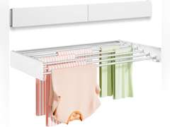 Wall Mounted Clothes Drying Rack 40 inches, Foldable Wall Mount Laundry Drying Rack Folding Indoor, Drying Rack Clothing Collapsible, Towel Drying Rack with Wall Template, 6 Rods, White 66