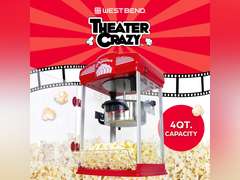 West Bend Stir Crazy Movie Theater Popcorn Popper with Nonstick Popcorn Kettle, Measuring Tool and Popcorn Scoop for Gourmet Popcorn Machine , 4 Qt., Red 70