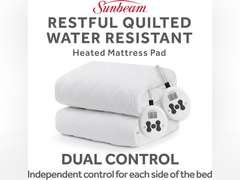 Sunbeam King Size Electric Heated Mattress Pad, 12 Heat Settings, 12hr Auto Shut-Off, Fast Heating, Machine Washable 126