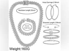 Hip Hop Cuban chain full Diamond necklace Rhinestone bracelet bracelet Gold and Silver women's Jewelry Women's earrings bracelet sets 15