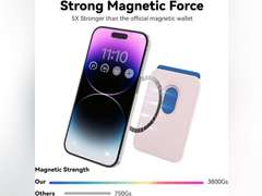 Magnetic Mag-safe Wallet Cell Phone Card Holder for Phone Case with Mag-Safe, Stronger Magnetic RFID Leather Phone Wallet Stick on Series of iPhone 15/14/13/12 and Pro/Promax, Light Pink 10