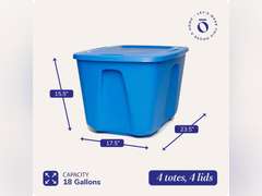 HOMZ 2 Pack Plastic Storage Bins w/ Lids, Medium Room Organizer, 18x23 ,Blue 34