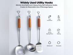 Meknow Large Adhesive Hooks Utility Hooks 12 Pack Waterproof and Rustproof Wall Hooks for Hanging Heavy Duty, Stainless Steel Robe & Towel Hanger 22Ib(Max) for Kitchen, Bathroom, Home and Office 10