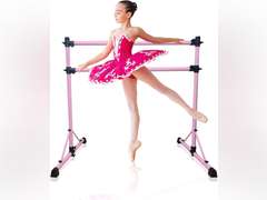 New and Improved 4 Ft Steel Double Ballet Barre with Carry Bag and Beginner Guide, Adjustable and Portable ballet barre for home and gym, Quality Ballet bar anti-wobble, stretching dance bar Pink 90