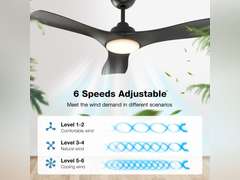 warmiplanet Ceiling Fan with Lights Remote Control, 42-Inch, DC Motor, 6 Speed, Dimmable LED Light, Black, 3-Blades(damaged packaging) 120