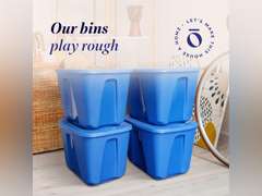 HOMZ 2 Pack Plastic Storage Bins w/ Lids, Medium Room Organizer, 18x23 ,Blue 34
