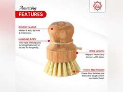 Bamboo Scrub Brush - S&C Kitchen, Cleans Pan/Vegetable/Dishes/Wok, Scrub Brush Dishes for Kitchen/Bathroom, Made Out of Palm & Sisal Bristles with a Handle, Vegetable Brush for Cleaning, Set of 3 14