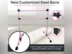New and Improved 4 Ft Steel Double Ballet Barre with Carry Bag and Beginner Guide, Adjustable and Portable ballet barre for home and gym, Quality Ballet bar anti-wobble, stretching dance bar Pink 90