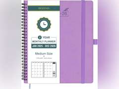 BEZEND 2 Year Monthly Planner 2025-2026 Medium Size 7" x 9" (Jan 2025 - Dec 2026) Spiral Calendar Book with Tabs, 120 GSM Thick Paper, Storage Pockets & Notes, PU Leather Softcover in Lavender 17