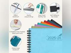 BEZEND 2 Year Monthly Planner 2025-2026 Medium Size 7" x 9" (Jan 2025 - Dec 2026) Spiral Calendar Book with Tabs, 120 GSM Thick Paper, Storage Pockets & Notes, PU Leather Softcover in Lavender 17
