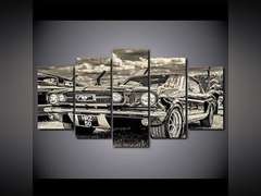(See pictures)HAO SHUN DA Modular HD Print Artwork Modern Retro Car Poster Home Decor Wall Art 5 Pieces Pictures 1965 Ford Mustang Canvas Painting (8x14in*2 8x18in*2 8x22in*1(Frame)) 56