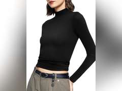 PUMIEY Women's Long Sleeve T Shirts Mock Turtleneck Slim Fit Tops Sexy Basic Tee Smoke Cloud Pro Collection, size M 26