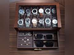 KAMIER 12 Slots Watch Box Case Organizer Display for Men,Two-Tier Wooden Watch Box Organizer For Men with watch holder and Drawer,Walnut 90