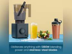 Chefman Obliterator 48 oz Countertop Blender for Smoothies, 1380W Motor to Crush Ice, Nuts, and Frozen Fruit with Stainless Steel Blade, Auto Blend Function, Includes 20 oz Travel Jar - Midnight 120