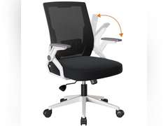 COMHOMA Office Chair with Flip-up Armrests Ergonomic Computer Desk Chair Foldable Mesh Task Chair with Wheels Adaptive Lumbar Support Swivel Tilt Comfortable Study Chair for Student, White 56