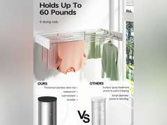 Wall Mounted Clothes Drying Rack 40 inches, Foldable Wall Mount Laundry Drying Rack Folding Indoor, Drying Rack Clothing Collapsible, Towel Drying Rack with Wall Template, 6 Rods, White 66