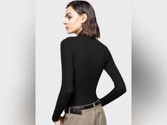 PUMIEY Women's Long Sleeve T Shirts Mock Turtleneck Slim Fit Tops Sexy Basic Tee Smoke Cloud Pro Collection M 26