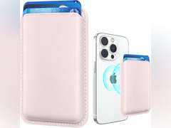 Magnetic Mag-safe Wallet Cell Phone Card Holder for Phone Case with Mag-Safe, Stronger Magnetic RFID Leather Phone Wallet Stick on Series of iPhone 15/14/13/12 and Pro/Promax, Light Pink 10