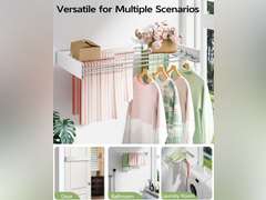 Wall Mounted Clothes Drying Rack 40 inches, Foldable Wall Mount Laundry Drying Rack Folding Indoor, Drying Rack Clothing Collapsible, Towel Drying Rack with Wall Template, 6 Rods, White 66