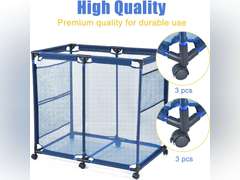SEESNOW Pool Storage Bin, Pool and Ball Storage Organizer with Nylon Mesh Basket, for Pool Floats, Balls, Toys, Air Dry Quickly and Easily Roll The Storage Bins To Your Home Garage, Extra-Large, Blue 78