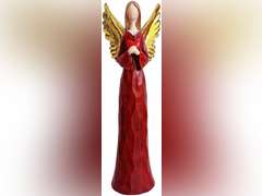 Angel Figurine Angel Statues Holding Love Heart Hand-Painted Angel Sculpture for Home Decoration Resin Guardian Angel Figurine Gifts, Red Gold 20