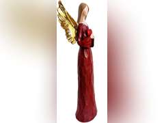 Angel Figurine Angel Statues Holding Love Heart Hand-Painted Angel Sculpture for Home Decoration Resin Guardian Angel Figurine Gifts, Red Gold 20