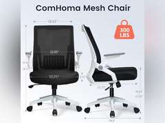 COMHOMA Office Chair with Flip-up Armrests Ergonomic Computer Desk Chair Foldable Mesh Task Chair with Wheels Adaptive Lumbar Support Swivel Tilt Comfortable Study Chair for Student, White 56