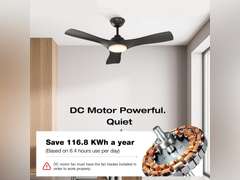 warmiplanet Ceiling Fan with Lights Remote Control, 42-Inch, DC Motor, 6 Speed, Dimmable LED Light, Black, 3-Blades(damaged packaging) 120