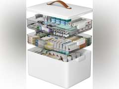 CTIME 3-Tier Medicine Storage Box - First Aid Kit Storage with Moisture-Proof Shading Design Portable Medicine Storage Box with a Leather Handle Ideal for Use in Homes Dorms 37