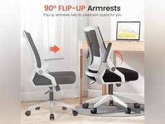 COMHOMA Office Chair with Flip-up Armrests Ergonomic Computer Desk Chair Foldable Mesh Task Chair with Wheels Adaptive Lumbar Support Swivel Tilt Comfortable Study Chair for Student, White 56