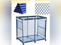 SEESNOW Pool Storage Bin, Pool and Ball Storage Organizer with Nylon Mesh Basket, for Pool Floats, Balls, Toys, Air Dry Quickly and Easily Roll The Storage Bins To Your Home Garage, Extra-Large, Blue 78