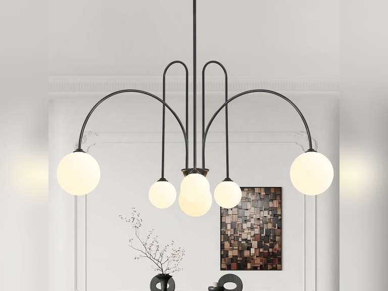 Black Sputnik Chandelier,6 Lights Modern Chandelier for Dining Room Mid ...